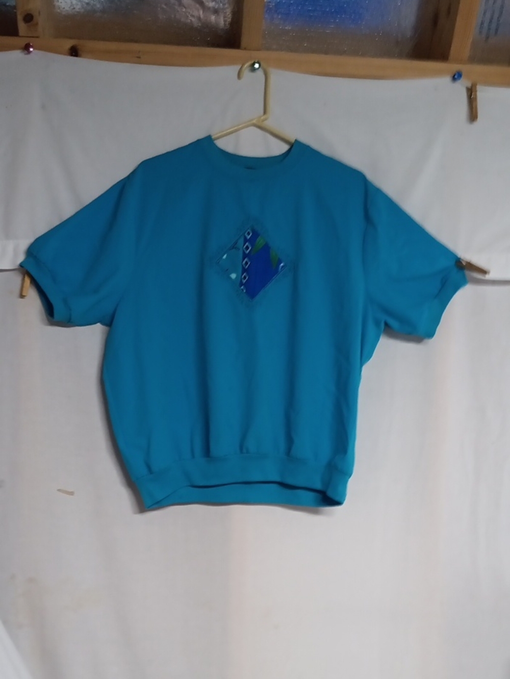 Bon Worth Turquoise / Blue Short Sleeve Tee with Geometric Diamond Accent Xlp